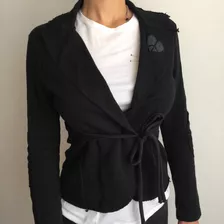 Blazer / Saco Materia Negro Con Lazo Para Entallar