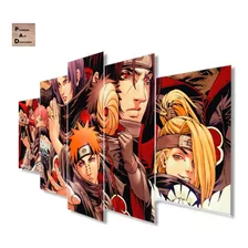 Quadro 5 Peça Decorativo Sharingan Naruto Anime Itachi Folha