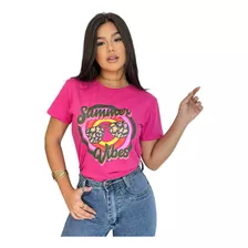 Camiseta T-shirt Feminina Estampa Detalhes Em Neon