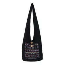 Novica Bolso Bandolera De Algodón Geométrico Negro Y Rojo, T