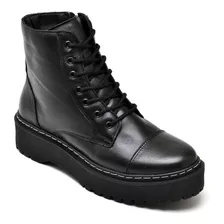 Bota Botina Coturno Feminina Casual Social Couro Cano Curto