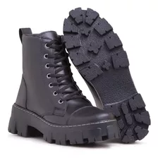 Coturno Feminino Bota Tratorada Confort Plataforma Macia