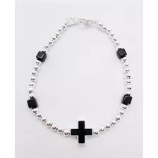 Pulsera Acero Blanco Plata Ionizado Cruz Negra