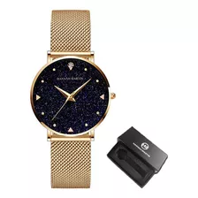 Relógios Hannah Martin Fashion Diamond Quartz Cor Do Fundo Preto/ouro
