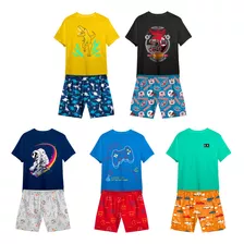 Kit Lote 6 Peças De Roupa Infantil Menino 3 Camisas+3 Shorts