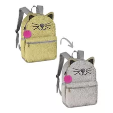 Mochila Paetes Dupla Face Bolsa Feminina Muda De Cor Teen Cor Dourado/branco