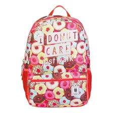 Mochila Chenson Original Grande Escolar Aesthetic Juvenil 1818 Urbana Blanca O Coral, Flores Y Donas Genial Para Primaria, Secundaria Y Preparatoria