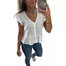 Blusa Camisa Corta Con Broderie The Big Shop