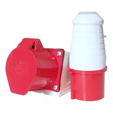 Tomada De Sobrepor + Plugue 3p+t / 32a / 380v / 6h/ Vermelho