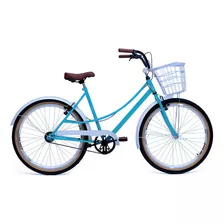 Bicicleta Aro 26 Feminina Retro Vintage Cestinha 6 Marchas Cor Água