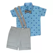 Conjunto Roupa Festa Infantil Bebe Menino Realeza Azul