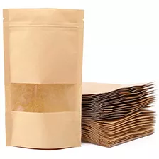 100 Bolsas De Papel Kraft Con Ventana, Bolsas Ziplock De Pie