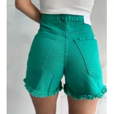 Short Jean Saltan Pepa Esmeralda Color Moda Mujer Tendencia 