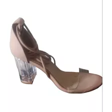 Sandalias Mica Tacon Transparente Tiras Gladiadoras Romanas