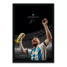 Cuadro Lionel Messi 51x36 Marco Madera Vidrio Poster Lm05
