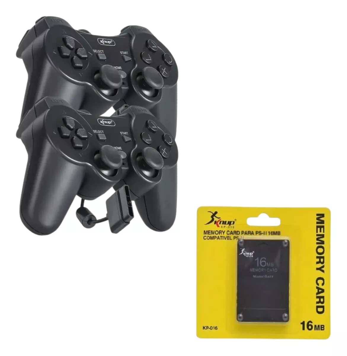 Kit 2 Controle Playstation 2 Com Fio Dualshock + Memory Card