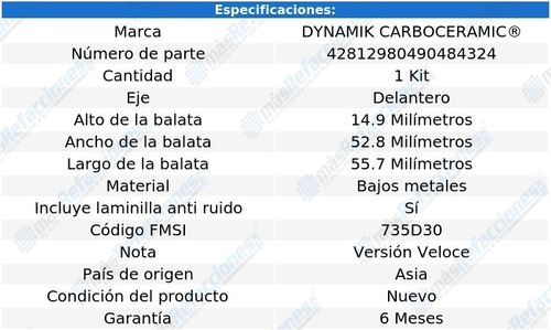 Balatas Bajos Metales Delanteras Spider L6 3.2l 68 Al 94 Foto 3