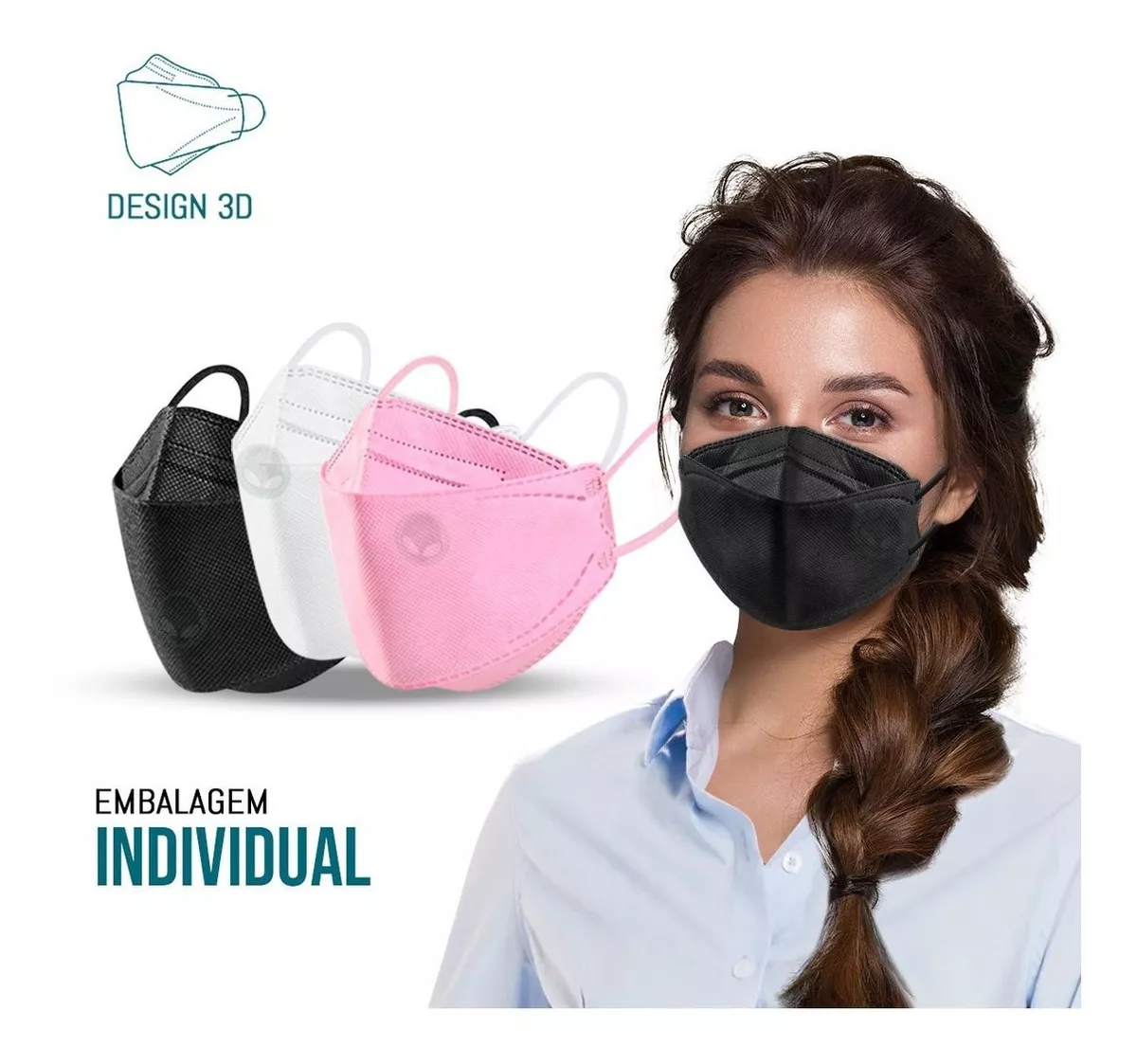 Kit 50 Máscara Kn95 Kf94 Proteção 5 Camada Respiratória Pff2