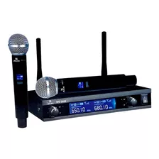 Microfone Sem Fio Duplo Uhf Profissional Karaokê Igrejas Cor Preto