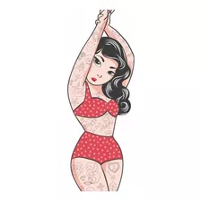 Adesivo Decoração Parede Estúdio Tatuagem Pin Up 72x24cm