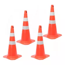 Kit 4 Cones Para Sinalização 75 Cm Com 2 Faixas - Rm-41