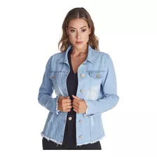 Jaqueta Jeans Feminina Desfiada Delavê Clara Premium