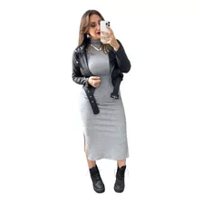 Vestido Feminino Midi Regata Gola Alta Mousse Blogueira