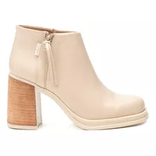 Bota Botineta Lucia Febrero Cuero Vacuno Taco Beige