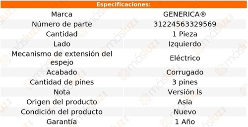 Espejo Izq Elect Corrug 3 Pines Mercury Cougar 90/95 Foto 2