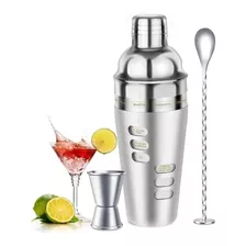 Kit Coctelera Vaso Giratorio Recetas 4 Piezas Set Bartender