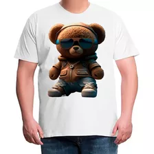 Camiseta Plus Size Bco Urso Teddy Estiloso Jaqueta Marrom