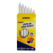 Lápis De Cera Estaca Acrilex Para Madeira Cimento Mármore Cor Branco Ref.(2178)