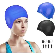 Gorros De Natación Silicona Impermeable 2 Piezas Azul-negro