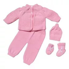 Conjunto De Tricô Bebê Casaco, Menina, Touca Promoção 5pçs