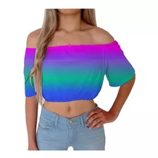 Cropped Feminino Degrade Blusa Tecido Leve Varias Cores