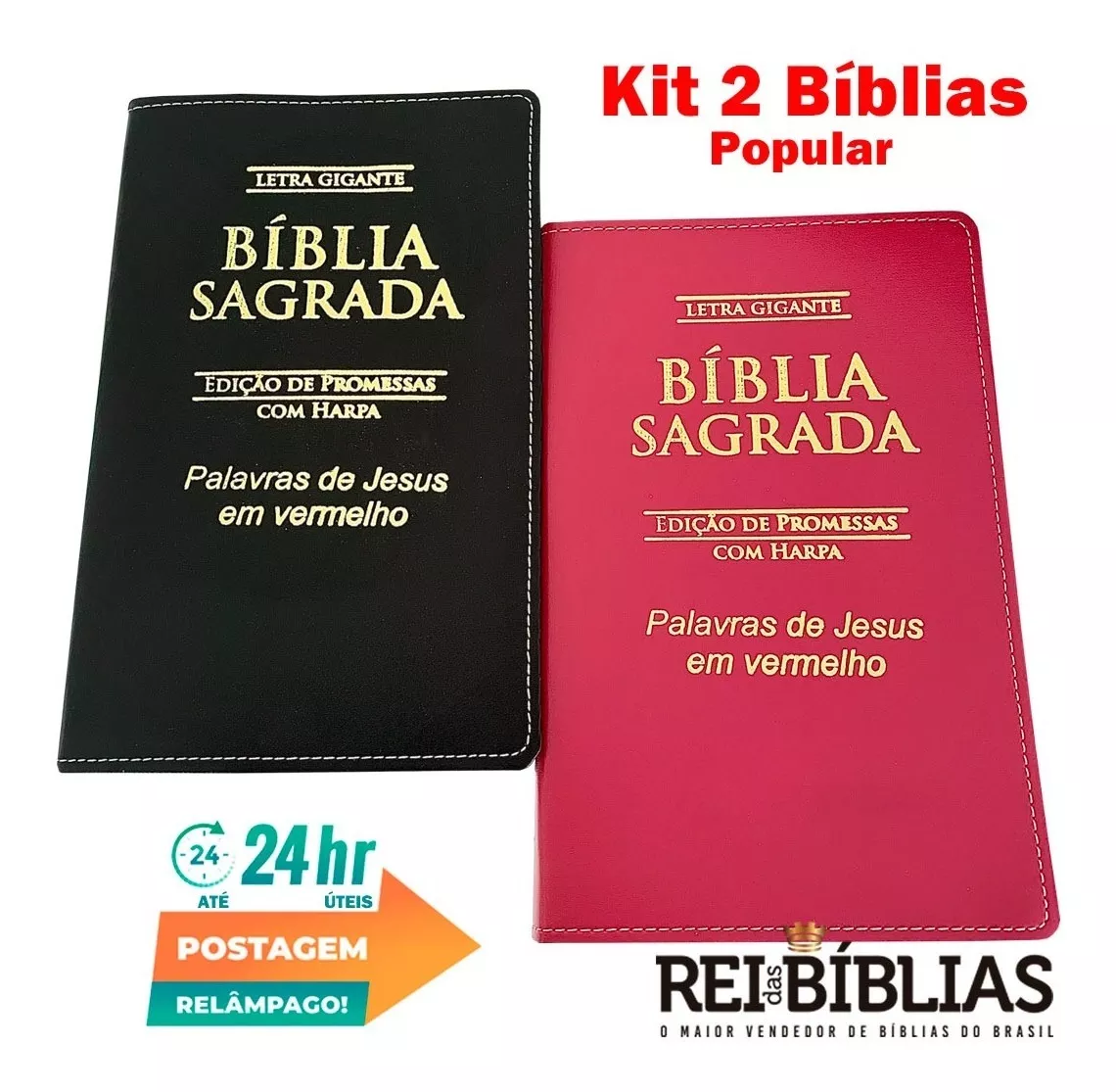 Kit 2 Biblias Letra Gigante Luxo Popular - Preta E Pink Rc