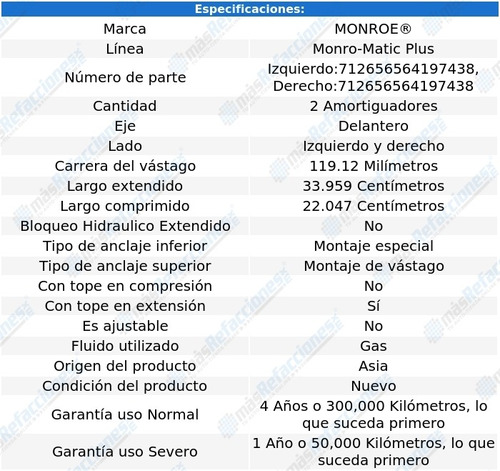 Par Amortiguadores Del Gas Ventura 75-77 Monroe Foto 3