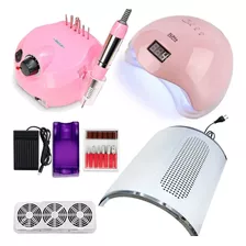 Kit Manicure Cabine Sun5 Motor Porquinho Coletor De Pó Unha Cor Rosa 110v/220v