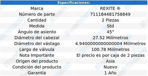 Kit De 2 Vlvulas De Escape Std Astra 4 Cil 1.8l 99-03 Foto 2