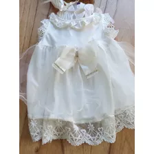 Vestido Bombacha + Vincha Bautizo + Medias Talle 3 Meses 