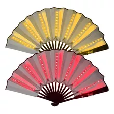 2 Peças De Ventilador Dobrável De Led Vermelho Amarelo