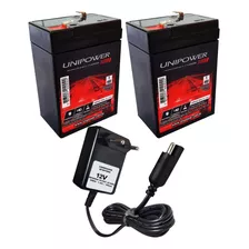 2 Bateria Unipower 6v 4,5 Carregador 12v 900mah Bandeirantes