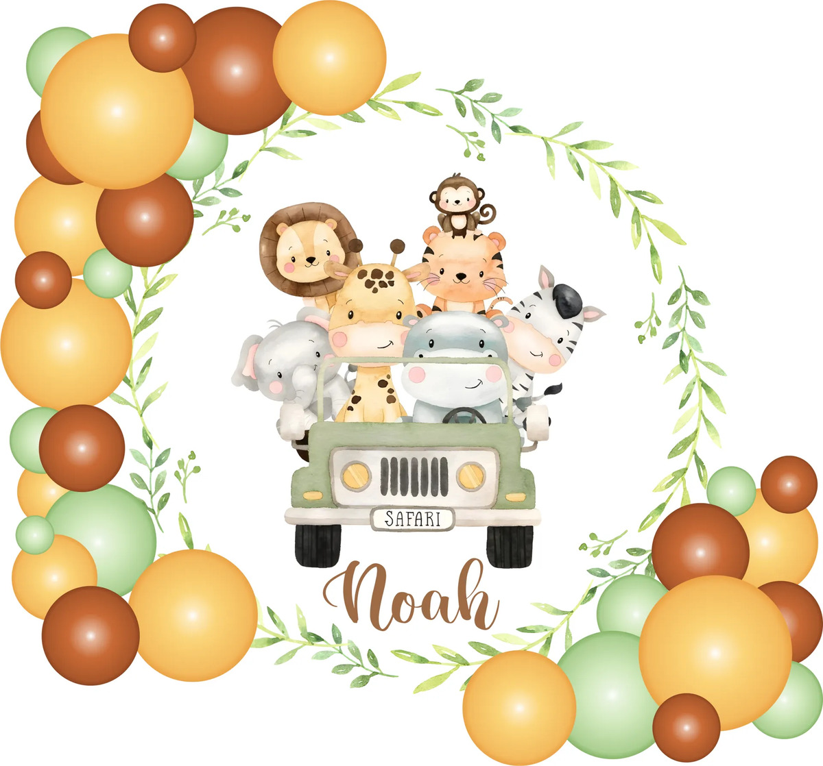 Banner Candy Bar Circular Infantil Animales Selva 70x70cm Selva Safari