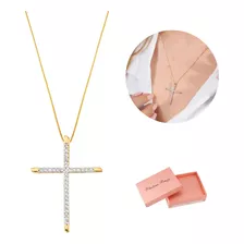 Corrente Colar Feminino Cruz Crucifixo Banhada À Ouro 18k