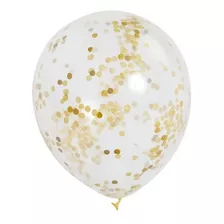 Globos Latex 12puLG Transparents Confeti X5u Dorado