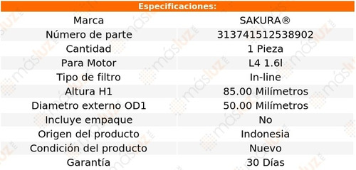 (1) Filtro Combustible En Lnea Fiat Palio 1.6l 4 Cil 14/16 Foto 2