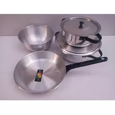 Bateria Cocina Aluminio 2 Cacerolas + Sarten Y Bowl 