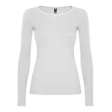 Polera Mujer Manga Larga Cuello Redondo Blanca 100% Algodón