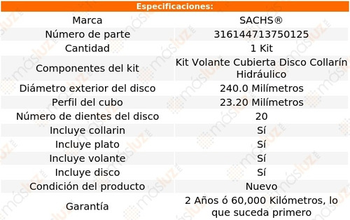 Kit De Embrague Cruze 4 Cil 1.4l 2017/2019 Sachs Garantizado Foto 2