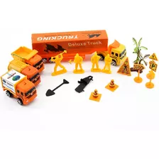 Kit Brinquedos Construção Caminhão Bonecos Placas 17 Peças